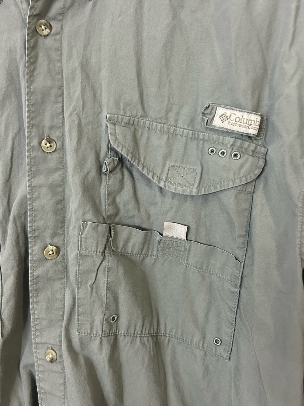 Columbia PFG Shirt Mens XL Button Up Long Sleeve Vented Gray Fishing Pockets VTG - Picture 3 of 9
